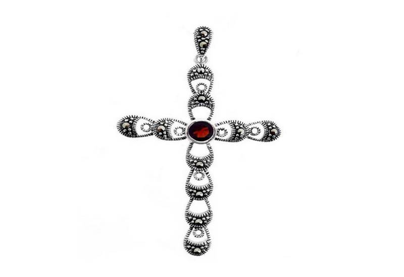 Cavill Kettenanhänger Cavill Silberkette Kreuzanhänger mit Mosambik Granat 0,6 ct & Markasit (1-tlg) von Cavill