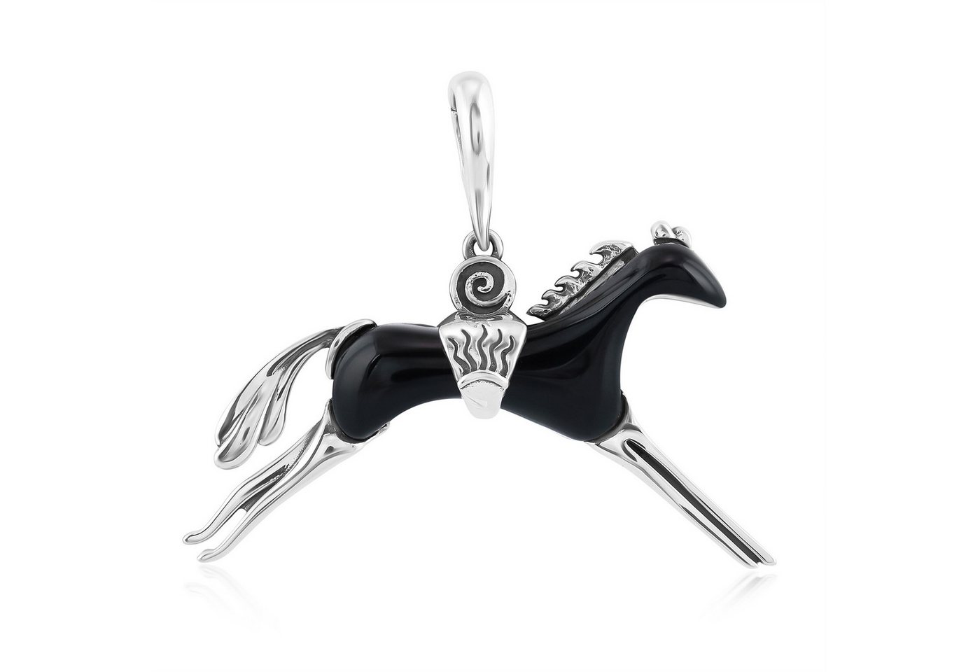 Cavill Kettenanhänger Cavill schwarzer Achat Pferd Anhänger 9,36 ct, 925 Silber Damen (1-tlg) von Cavill