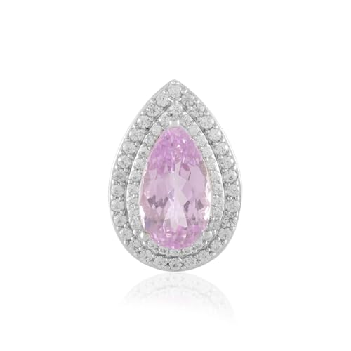 Cavill Kunzit Silberanhänger Tropfenförmiger 3,875 ct Brillantschliff Anhänger mit Zirkonia 925 Sterling Silber platinierter Schmuck Rosa Eleganter Brillant 21x15 mm von Cavill
