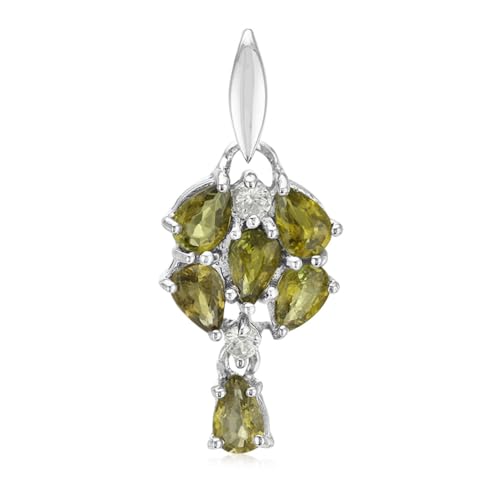 Cavill Kupfer Turmalin Anhänger aus 925er Sterling Silber platiniert mit 6 Tropfenförmigen Mosambik Turmalinen und 2 Brillanten Zirkonen, eleganter Schmuck 1,692 ct Grün von Cavill