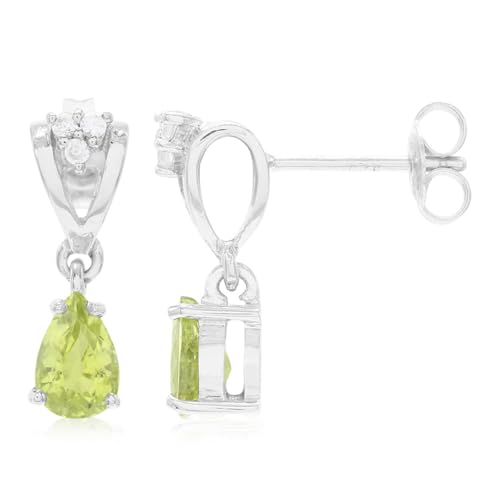 Cavill Kupfer-Turmalin Ohrringe 1,13 ct Tropfenform mit Zirkon Silberohrringe platiniert 925 Sterlingsilber eleganter grüner Schmuck aus Mosambik 17 mm von Cavill