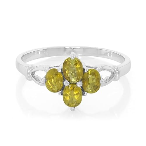 Cavill Silberring mit Kupfer-Turmalin 0,89 ct in 925er Sterling Silber Platinplattiert, Vier Ovale Mosambik-Steine in Eleganter Blütenform, Schlanker Designring Gelblich Cavill Silberring mit Kupfer-Turmalin 0,89 ct in 925er Sterling Silber Platinplattiert, Vier Ovale Mosambik-Steine in Eleganter Blütenform, Schlanker Designring Gelblich von Cavill