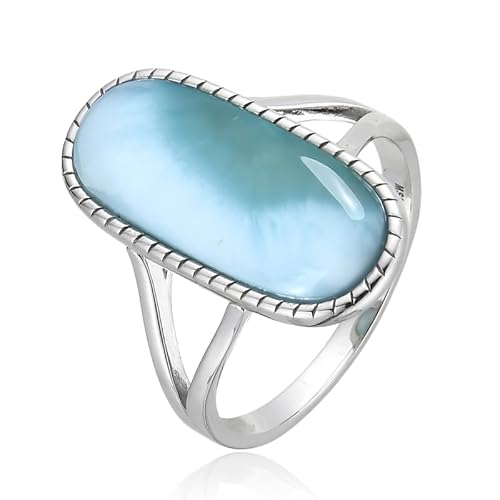 Cavill Larimar Silberring 7ct Ovaler Antiker Cabochon 925 Sterling Silber 21x19mm Blau Eleganter Moderner Damenring mit Edelstein aus der Dominikanischen Republik von Cavill