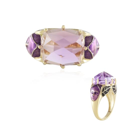 Cavill Lavendel-Amethyst Ring 7,2 ct Antiker Rosenschliff 925er Sterling Silber Vergoldet Eleganter Vintage Schmuck Brasilianisch Lila Oval 32x22 mm Edler Damenring von Cavill