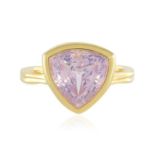 Cavill Lilienquarz Ring für Damen aus 925 Sterling Silber mit 18 Karat Vergoldung, 2,9 ct brasilianischer Lilienquarz im funkelnden Trillantschliff, moderner eleganter Schmuck in zartem Rosa von Cavill