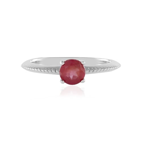 Cavill Madagaskar Rubin Ring 0,551 ct Rundschliff, 925er Sterling Silber platinierter Damenring, elegante Rottöne, schlichtes Design, glänzend silberfarben von Cavill