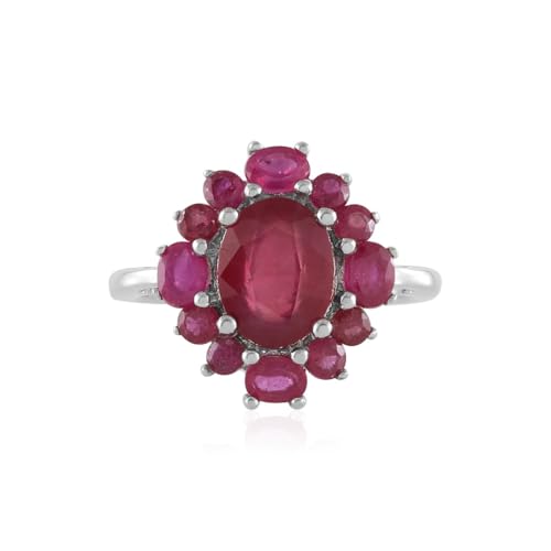 Cavill Madagaskar Rubin Ring 925 Sterling Silber 3,771 Ct Rote Edelsteine Blütenform Damen Elegant Oval & Runde Edelsteine Schmuck Größen 17-20 Modern Stil von Cavill