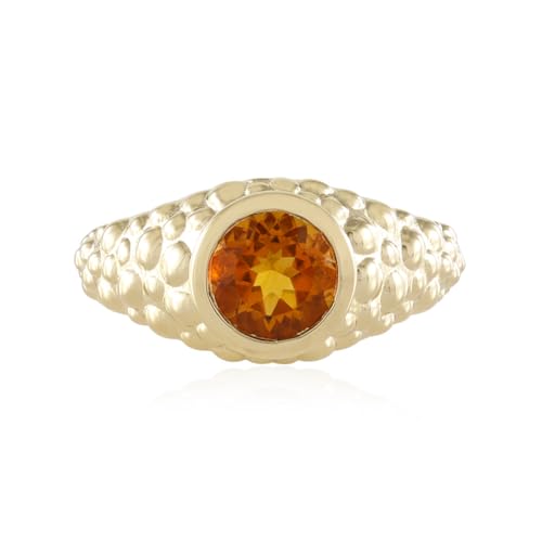 Cavill Madeira Citrin Ring 925 Sterling Silber Vergoldet 0,945 ct Rundschliff Edelstein in strahlendem Orangegelb Eleganter moderner Damenring aus Brasilianischem Citrin Mittelgroße Größe von Cavill
