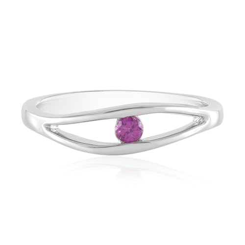 Cavill Magenta Granat Damenring 925 Sterling Silber platinierter Ring mit 0,131 ct Rundschliff Granat aus Tansania, eleganter moderner Schmuck, 19 mm, stilvoll und zauberhaft von Cavill