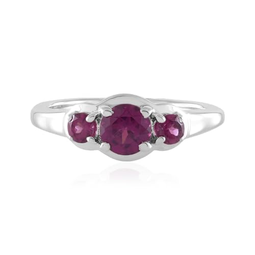 Cavill Magenta Granat Silberring 0,9 ct Gesamt, 925 Sterling Silber, Tanzanischer Rundschliff, Eleganter Schmuck mit 3 Steinen in Magenta-Rot, Klassisch und Zeitlos von Cavill