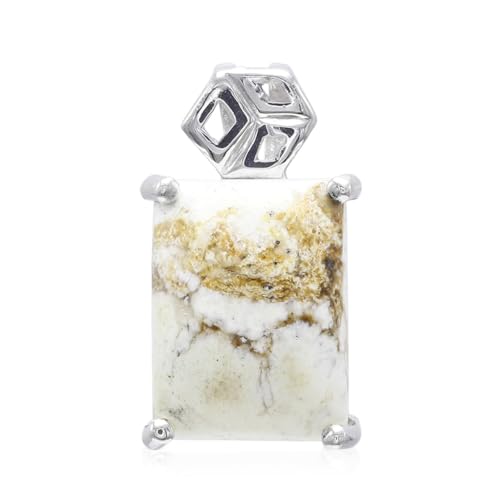 Cavill Magnesit Anhänger Silber 9,12 ct Baguette Cabochon aus Brasilien in 925 Sterling Silber, moderner rechteckiger Prong-Anhänger, eleganter Magnesit Schmuck für Damen von Cavill