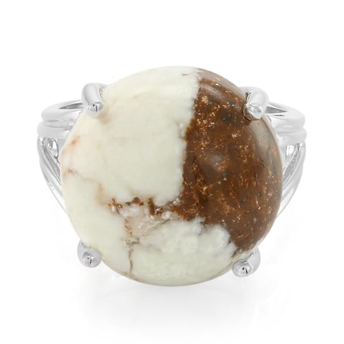 Cavill Magnesit Ring Silber 925 Sterling, 11,48 ct Brasilien Runder Cabochon 16 mm, eleganter silberner Ring mit Magnesit, moderner natürlicher Schmuck mit erdigen Farbkontrasten von Cavill