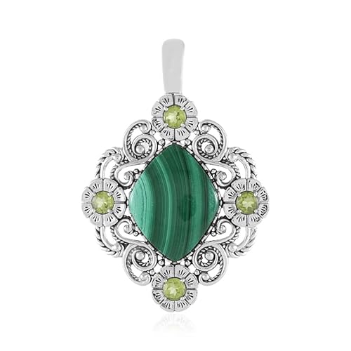 Cavill Malachit Anhänger Silber Damen 61x42mm mit Peridot, eleganter Silberanhänger mit Varioclip, moderne naturgrüne Schmuckstück im floralen Design, rechteckig Cavill Malachit Anhänger Silber Damen 61x42mm mit Peridot, eleganter Silberanhänger mit Varioclip, moderne naturgrüne Schmuckstück im floralen Design, rechteckig von Cavill