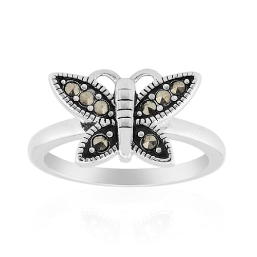 Cavill Markasit Silberring Damen 925 Sterling Silber Schmetterlingsring mit 8 funkelnden Markasiten aus Peru 0,144 ct, eleganter Rundschliff, modernes und Vintage Design, Größe 17-20 Cavill Markasit Silberring Damen 925 Sterling Silber Schmetterlingsring mit 8 funkelnden Markasiten aus Peru 0,144 ct, eleganter Rundschliff, modernes und Vintage Design, Größe 17-20 von Cavill