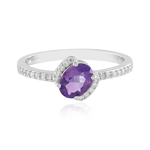 Cavill Amethyst Ring Silber 925 Sterling mit marokkanischem Amethyst Ovalschliff 1,104 ct und 24 funkelnden kambodschanischen Zirkonen, modernes elegantes Design, platiniert Cavill Amethyst Ring Silber 925 Sterling mit marokkanischem Amethyst Ovalschliff 1,104 ct und 24 funkelnden kambodschanischen Zirkonen, modernes elegantes Design, platiniert von Cavill