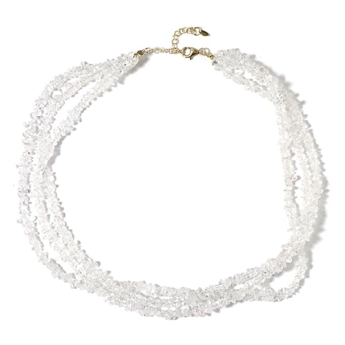 Cavill Mehrsträngige Weiße Quarz Halskette in Silber 925 mit Gold Vergoldung, 206,88 ct Edelstein, Modern Elegantes Design, Verstellbar 40-50 cm, Brazilian Schmuck von Cavill