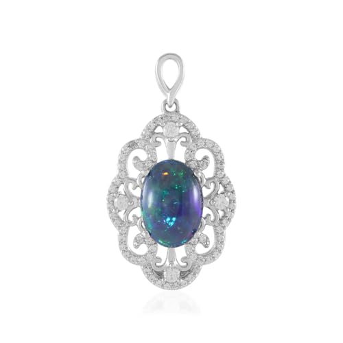 Cavill Mezezo Opal Anhänger Silber 925 Sterling platiniert 3,211 ct Äthiopischer Opal ovaler Cabochon mit 72 funkelnden Zirkonen eleganter Schmuck 39x21 mm von Cavill