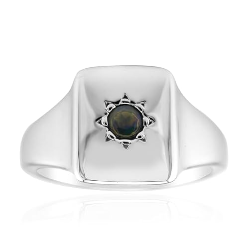 Cavill Mezezo Opal Ring 0,067 Karat Äthiopischer Opal Rundschliff, 925 Sterling Silber mit Platinbeschichtung, Moderner Unisex Silberschmuck, Elegantes Design in lebendigem Farbenspiel von Cavill