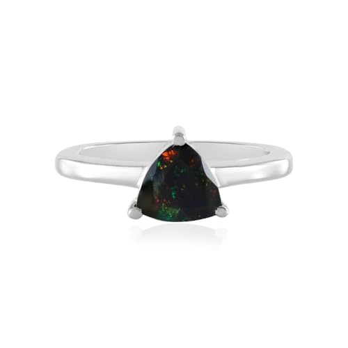 Cavill Mezezo Opal Silberring 0,593 ct äthiopischer Trillantschliff Platinierte 925er Sterling Silber Eleganter moderner Schmuck mit schwarzem Farbspiel von Cavill