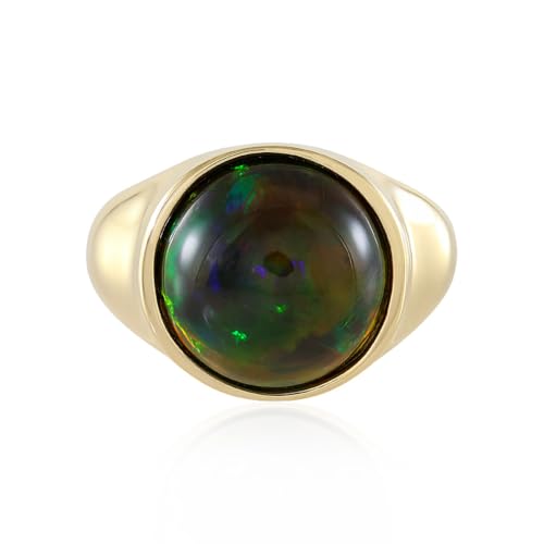 Cavill Mezezo Opal Silberring mit 3,319 ct Äthiopischem Opal, 925er Sterling Silber vergoldet, runder Cabochon, moderner eleganter Statement Ring, goldfarben von Cavill