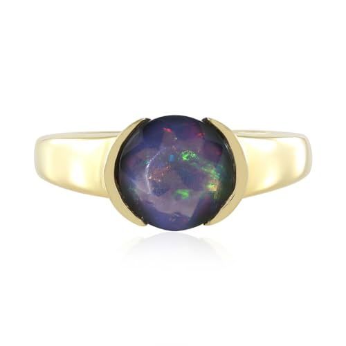 Cavill Mezezo Opal Ring aus 925er vergoldetem Silber, äthiopischer Opal 1,026 ct im Rundschliff, moderner eleganter Opalring mit runder Fassung in edlem Violett-Grün von Cavill