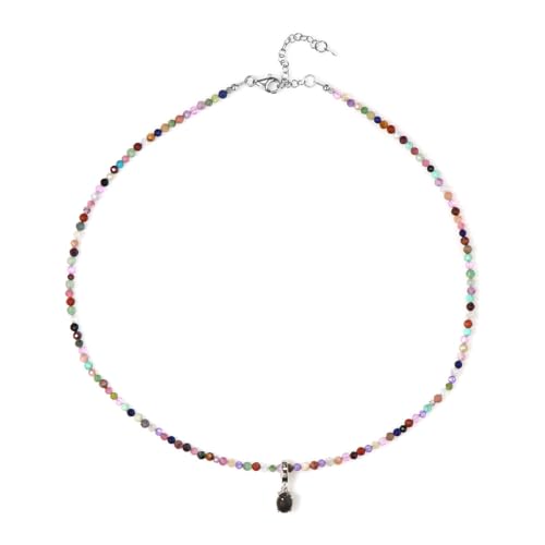 Cavill Mezezo Opal Silberkette Damen 925 Sterling Silber mit 0,726 ct Äthiopischem Opal und facettierten Lapislazuli Turmalin Spinell Quarz Perlen verstellbar von Cavill