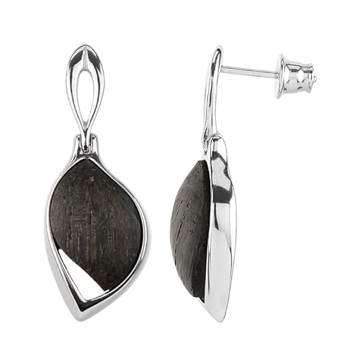 Cavill Mooreiche Ohrringe Damen 925 Sterling Silber Ohrhänger mit 2,4 ct polnischen Fancy Cabochon in organischem Blattdesign, moderne Silberohrringe 32 mm von Cavill