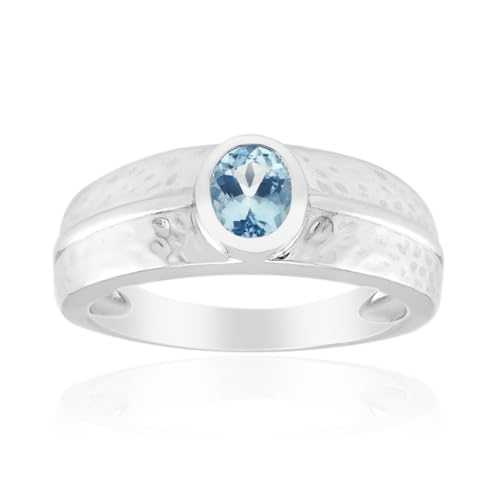 Cavill Mosambik Aquamarin Ring 0,272 ct Ovalschliff aus 925 Sterlingsilber mit modernem gehämmertem Design, eleganter hellblauer Schmuck für Damen und Herren von Cavill