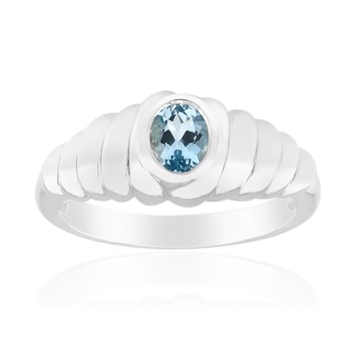 Cavill Mosambik Aquamarin Ring Damen – 0,27 ct ovaler Aquamarin aus Mosambik, moderner geriffelter 925 Silberring, eleganter Schmuck aquamarin silberring von Cavill