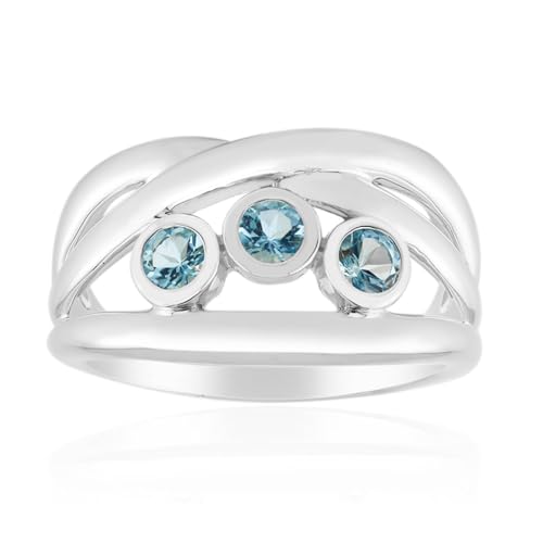 Cavill Mosambik Aquamarin Silberring 925er Sterling Silber mit 3 Rundschliff-Aquamarinen 0,255 ct Modern eleganter Ring in ruhigem Blau Schmuck für Damen von Cavill