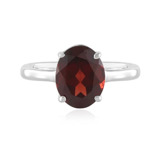 Cavill Mosambik Granat Ring Oval 2,655 ct, 925 Sterling Silber Platinierter Ovaler Granatring, Klassisch Eleganter Herren Damen Schmuck, 10x8 mm Rot Edelstein von Cavill