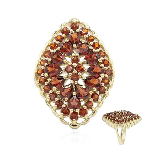 Cavill Mosambik Granat Ring 925er Sterling Silber vergoldet mit 3,132 Karat tropfen- und rundgeschliffenen Granaten in elegantem ovalem blumenförmigem Design, Rot-Orange Schmuck Cavill Mosambik Granat Ring 925er Sterling Silber vergoldet mit 3,132 Karat tropfen- und rundgeschliffenen Granaten in elegantem ovalem blumenförmigem Design, Rot-Orange Schmuck von Cavill