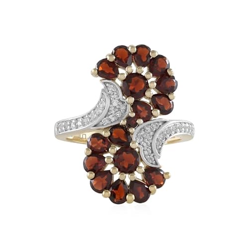 Cavill Mosambik Granat Ring 2,943 ct, vergoldetes 925er Sterling Silber, rund & tropfenförmige Granate, indischer Weißtopas, eleganter floraler Schmuck für Damen Cavill Mosambik Granat Ring 2,943 ct, vergoldetes 925er Sterling Silber, rund & tropfenförmige Granate, indischer Weißtopas, eleganter floraler Schmuck für Damen von Cavill