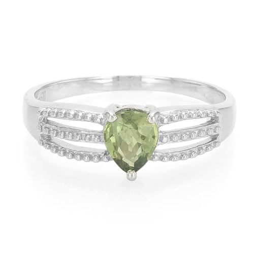 Cavill Mosambik-Saphir Ring 0,77 ct Tropfenschliff, platinierter 925er Sterling Silber, eleganter grüner Edelsteinring mit funkelnden Akzenten, Größe 20 von Cavill