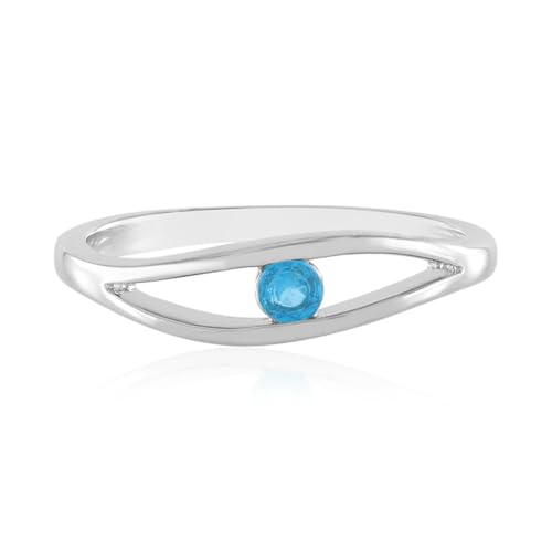 Cavill Neonblauer Apatit Ring – Apatit Silberring Damen, 0,106 ct Madagaskar Edelstein, rund geschliffen, platinierter 925 Silberring, modern offen, eleganter Schmuck von Cavill