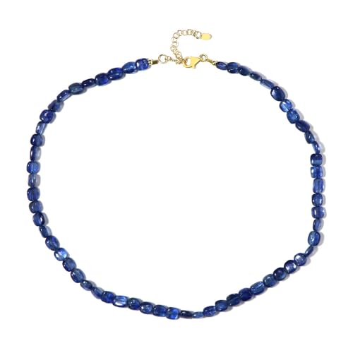 Cavill Nepalesische Kyanit Halskette in 925er Sterlingsilber, vergoldet, 115,468 ct blauer Edelstein, moderne elegante Perlenkette mit verstellbarer Länge 45-50 cm von Cavill