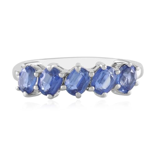 Cavill Eleganter Kyanit Ring Silber 925er Sterling, 5 ovale blaue Edelsteine 2,049 ct, moderner nepalesischer Kyanit Schmuck, ovaler Ring, platinierte Fassung von Cavill