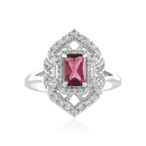 Cavill Nigerianischer Pinkfarbener Turmalin Ring 0,69ct 925er Sterling Silber Platiniert mit Kambodscha Zirkon Modern Eleganter Oktagon-Radiantschliff Schmuck von Cavill