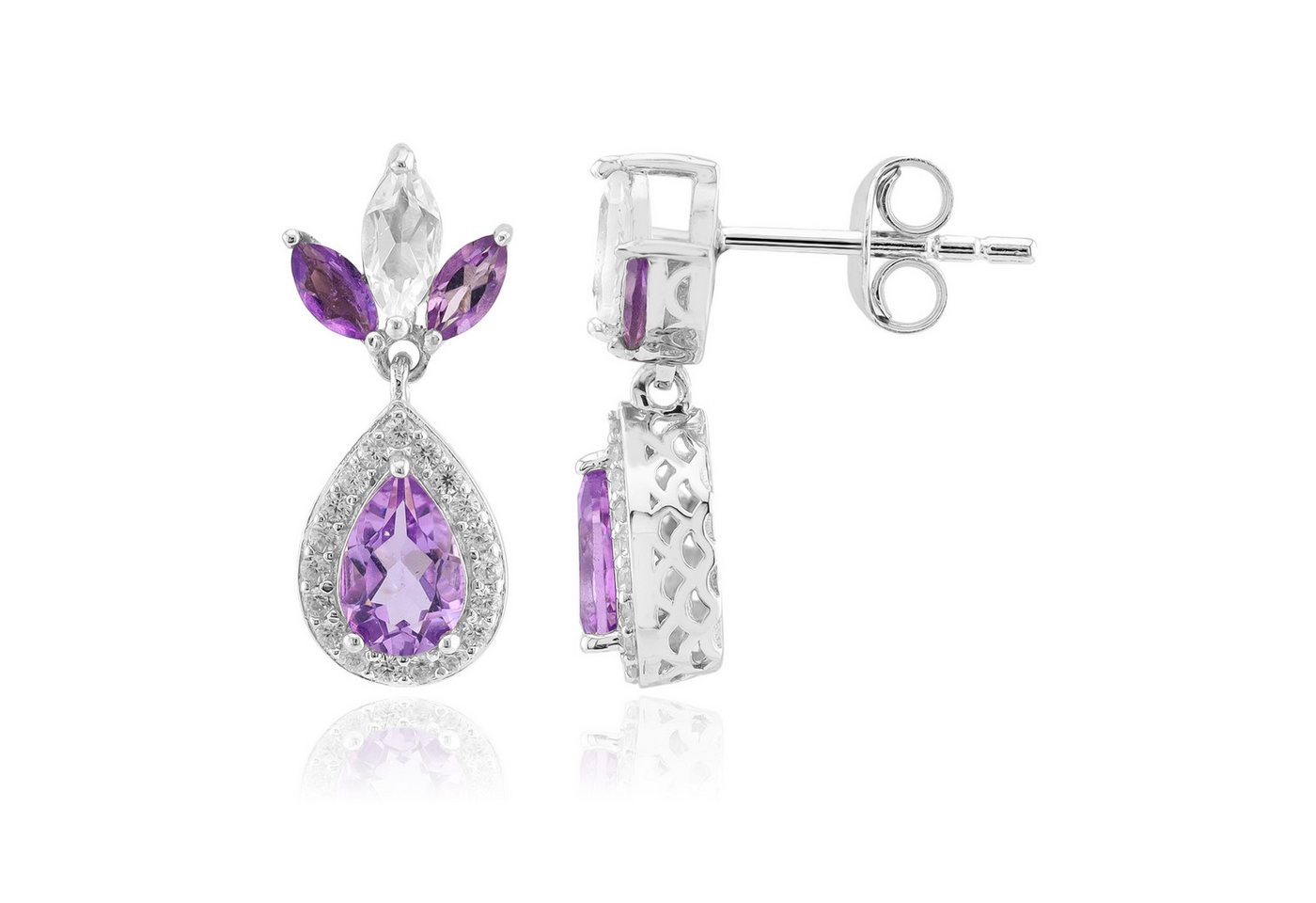 Cavill Ohrring-Set Amethyst Ohrringe Damen 925 Sterling Silber, Weiß Topas 1,48 ct (2-tlg) von Cavill