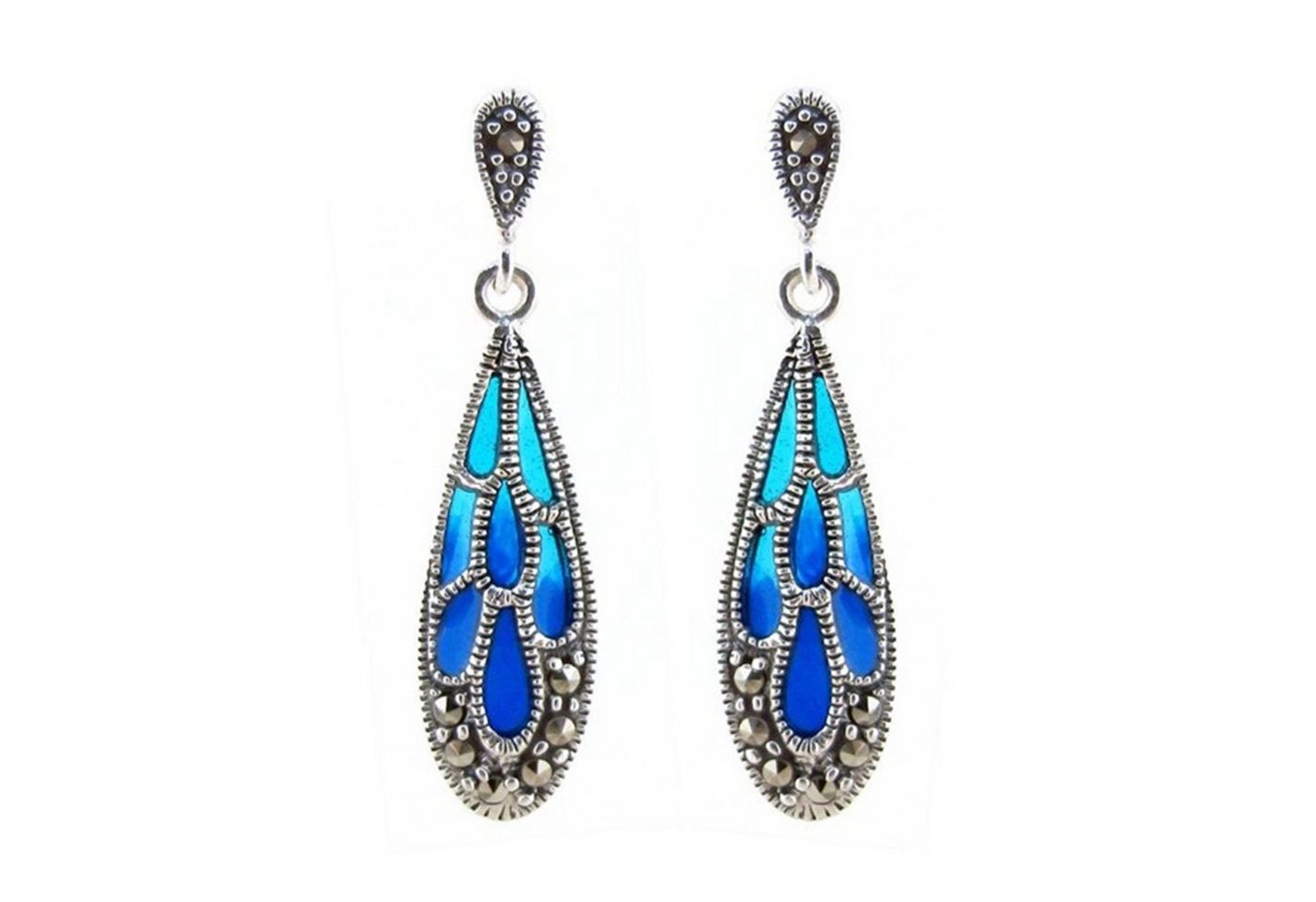 Cavill Ohrring-Set Markasit Ohrringe 925 Silber, Tropfenform, 0,21 ct, Blautöne (2-tlg) von Cavill