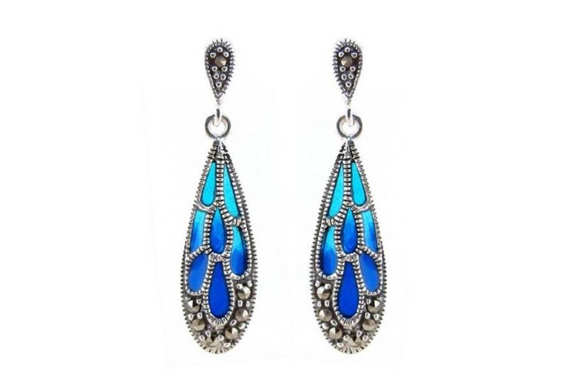 Cavill Ohrring-Set Markasit Ohrringe 925 Silber, Tropfenform, 0,21 ct, Blautöne (2-tlg) von Cavill