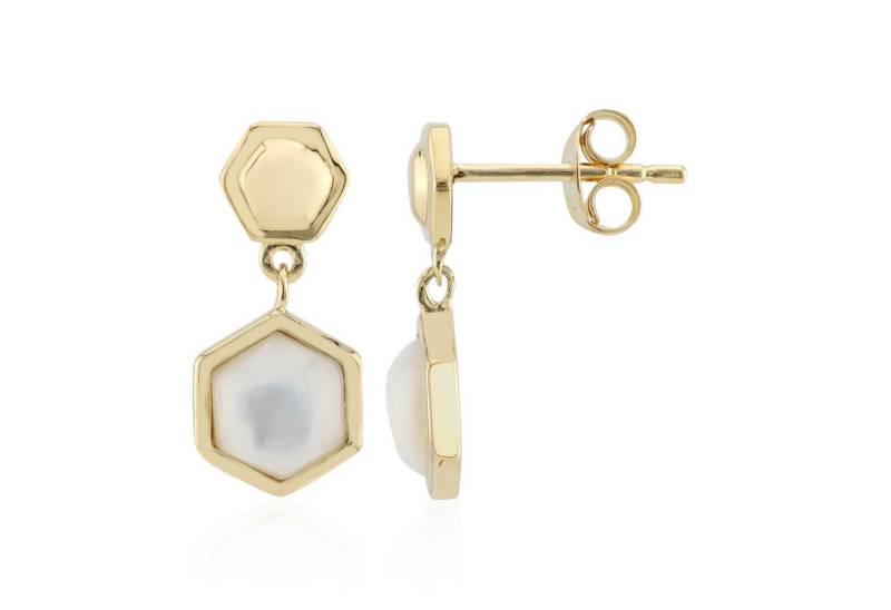 Cavill Ohrring-Set Damenohrringe 925er Sterlingsilber vergoldet, Perlmutt 6 mm Hexa (2-tlg) von Cavill