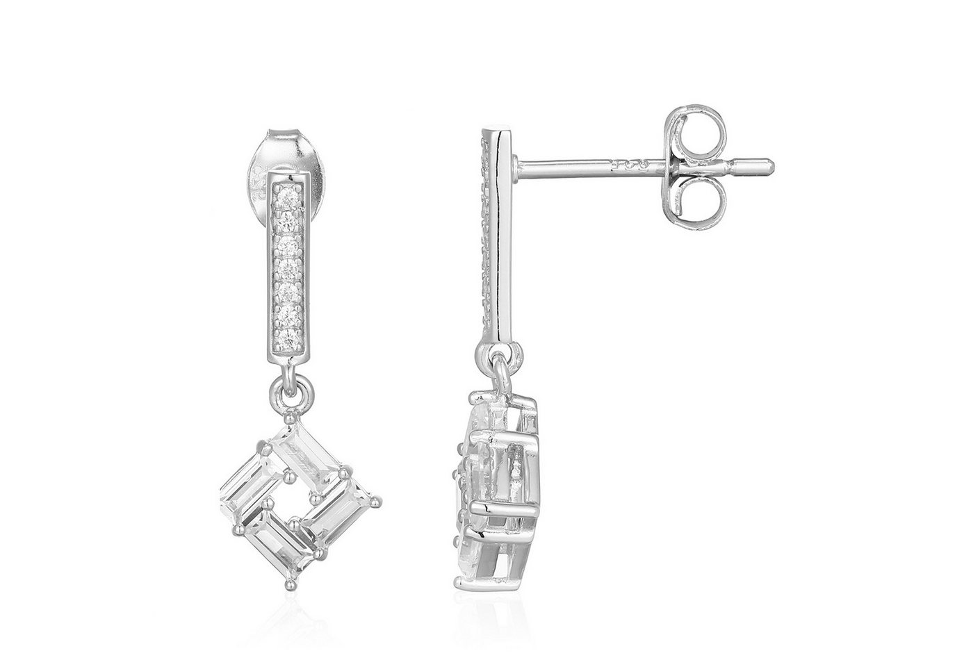Cavill Ohrring-Set Silberohrringe Damen 0,58 ct weiße Topase Baguette Design 925 (2-tlg) von Cavill