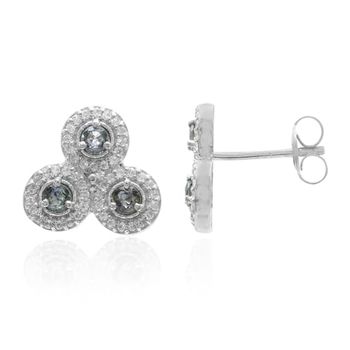 Cavill Ohrringe Silber mit Nicht Erhitztem Grünem Saphir 0,63 ct und 96 funkelnden Zirkonen 925 Sterling Silber Platinplattiert Elegante Ohrstecker 12,5 mm von Cavill