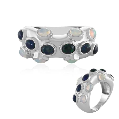Cavill Opal Silberring mit 12 ovalen äthiopischen Welo & Mezezo Opalen 1,271 ct, 925er Sterling Silber platin, modernes Design, 25x26 mm, eleganter Damenring von Cavill