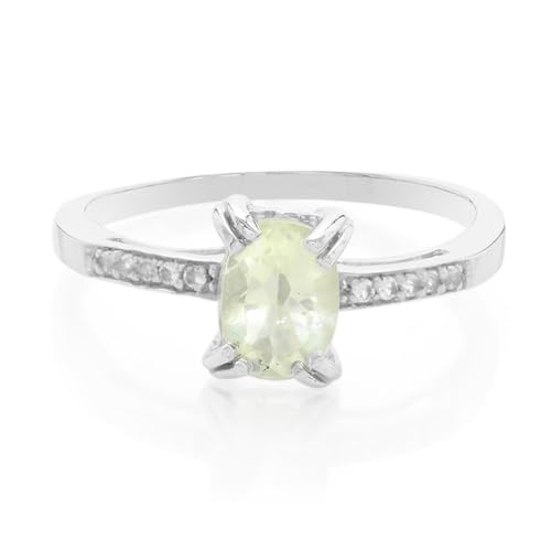 Cavill Orthoklas Ring aus 925er Sterlingsilber mit 0,78 ct Antikschliff Orthoklas aus Madagaskar und 10 weißen Topasen im Brillantschliff, elegant und modern, Gr. 17 von Cavill