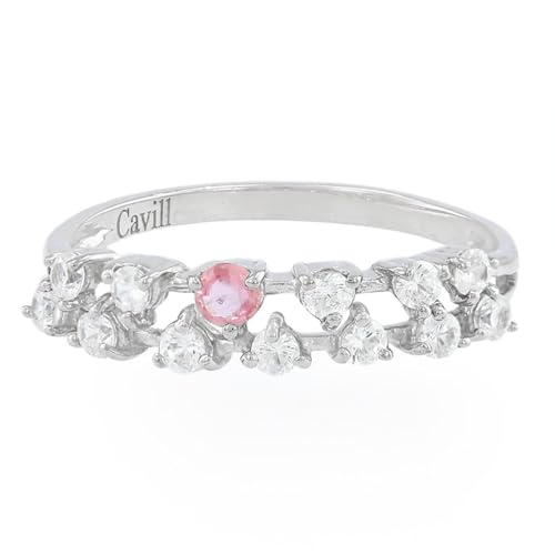 Cavill Padparadscha-Saphir Ring 925 Sterling Silber platinbeschichtet mit 0,09 ct Sri Lanka Edelstein & 12 funkelnden Zirkonen, moderner eleganter Damenring Rosa von Cavill