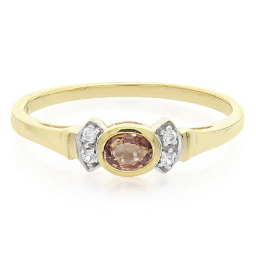 Cavill Padparadscha Saphir Ring 0,22 ct Ovalschliff Vergoldetes 925er Sterling Silber Eleganter Silberring mit Zirkon Schimmerndes Padparadscha Saphir Schmuck Sri Lanka von Cavill