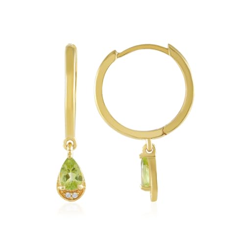 Cavill Peridot Ohrringe 0,68 ct Tropfenform 925er Sterling Silber Vergoldet, Elegante und Moderne Ohrhänger mit Grünem Edelstein und Funkelnden Zirkonen, 28mm Länge von Cavill