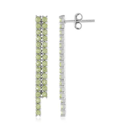 Cavill Peridot Ohrringe Silber 2,105 ct Rundschliff, Platinierte 925er Sterling Silber Ohrhänger 38 mm, Grüne Edelstein Ohrringe, Eleganter Moderner Stil von Cavill
